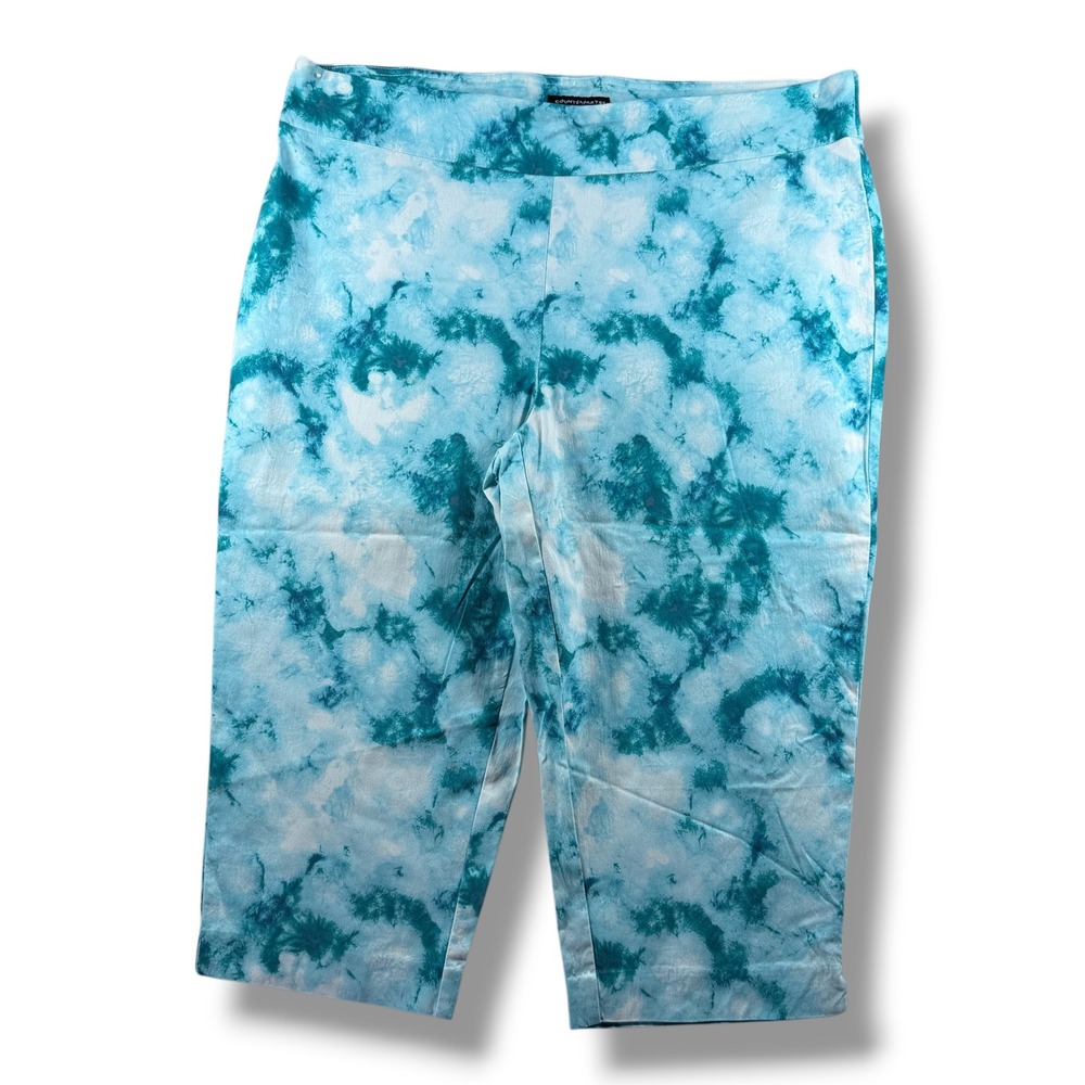 Counterparts Womens 20W Tie Dye Capri Pants Blue White Pull On Cropped Trousers